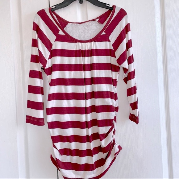 Planet Motherhood Women’s Maternity Lace Back Red Maroon Burgundy Stripes - Picture 5 of 7
